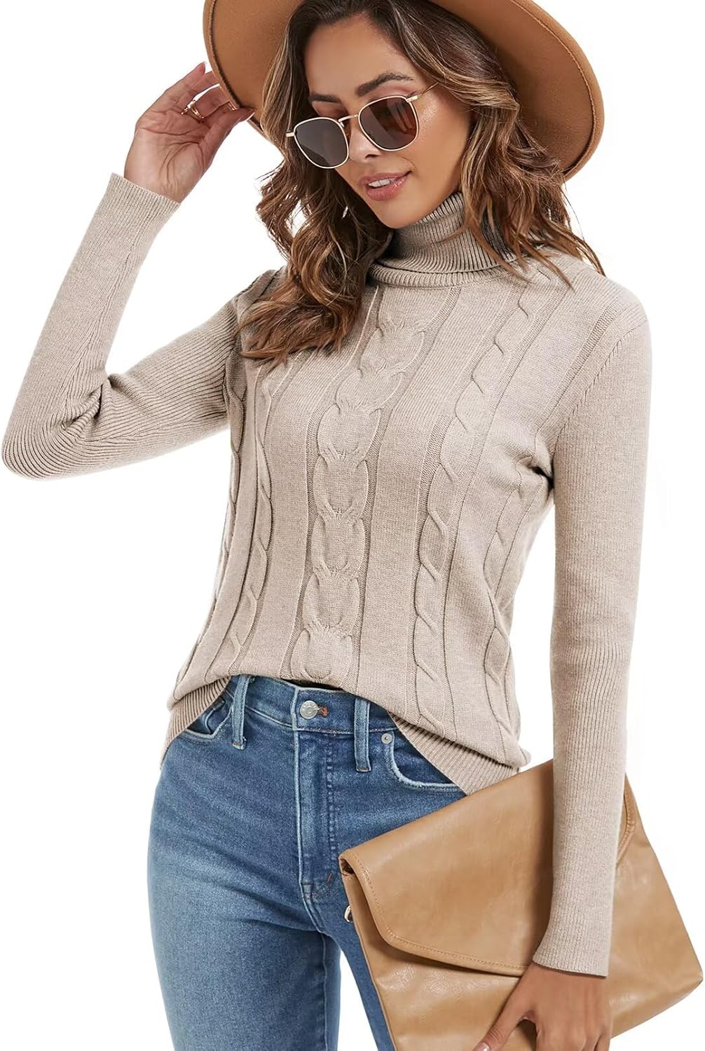 QACOHU Sweaters for Women 2026 Casual Turtleneck Long Sleeve Loose Knit Pullover Sweater Winter Clothes Winter Trendy Outfits - Image 2