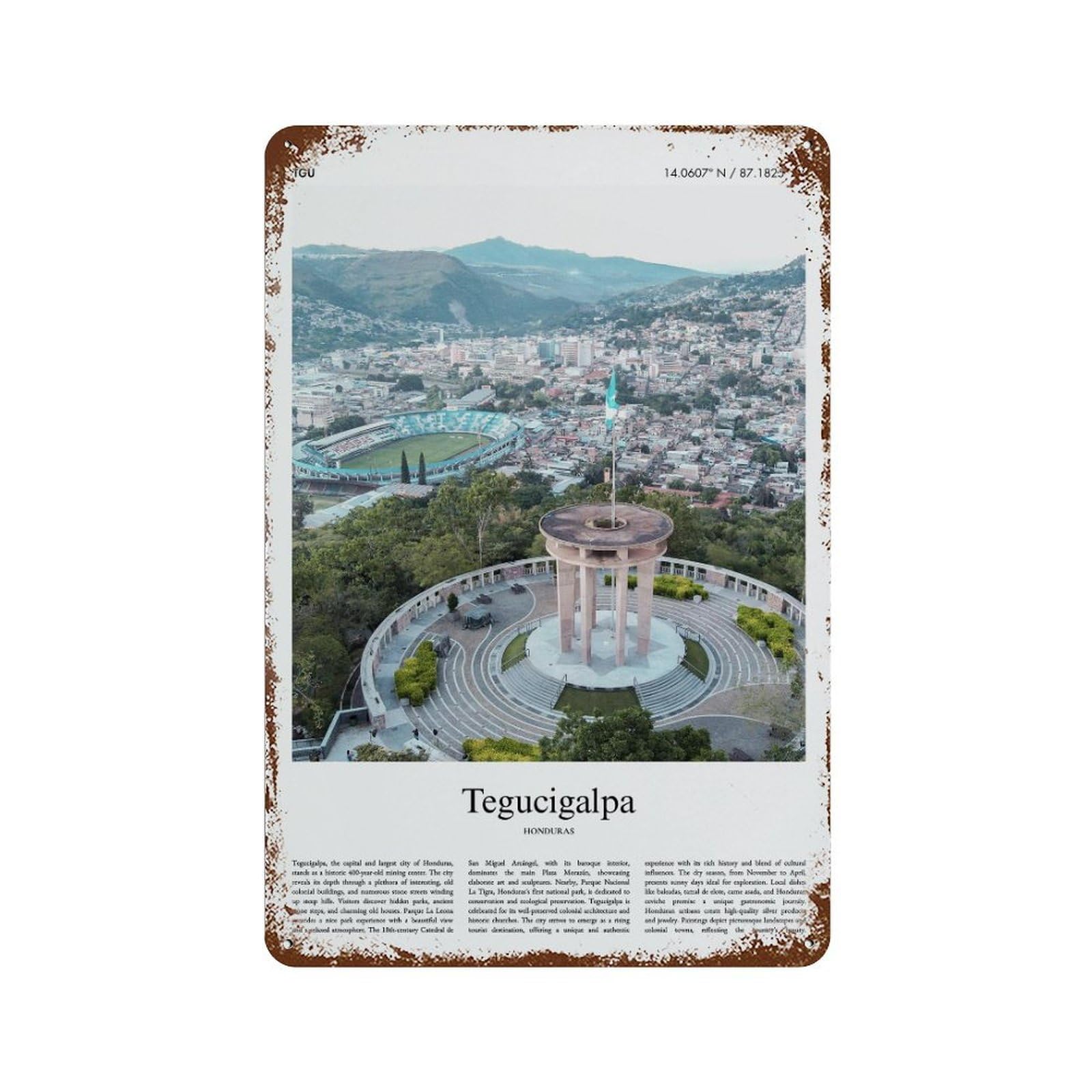 xiaoxiaoshen Tegucigalpa Honduras City Scenery Wall Decor Art Metal Tin Poster Modern Home Decor Art Home Bar Shop Decorations Vintage Sign 30x20cm