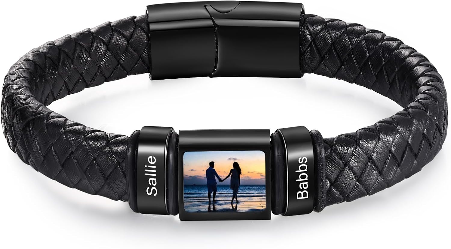 Custom Photo Bracelet for Men - Personalized Picture Bracelet Leather Engraved Name Bracelet - Jewelry Gift for Men