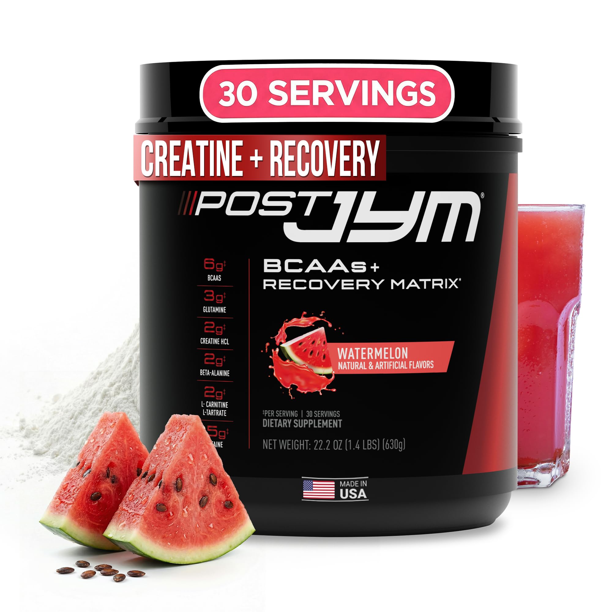 Post JYM Active Matrix - Post-Workout with BCAA's, Glutamine, Creatine HCL, Beta-Alanine, and More | JYM Supplement Science | Watermelon, 30 Servings