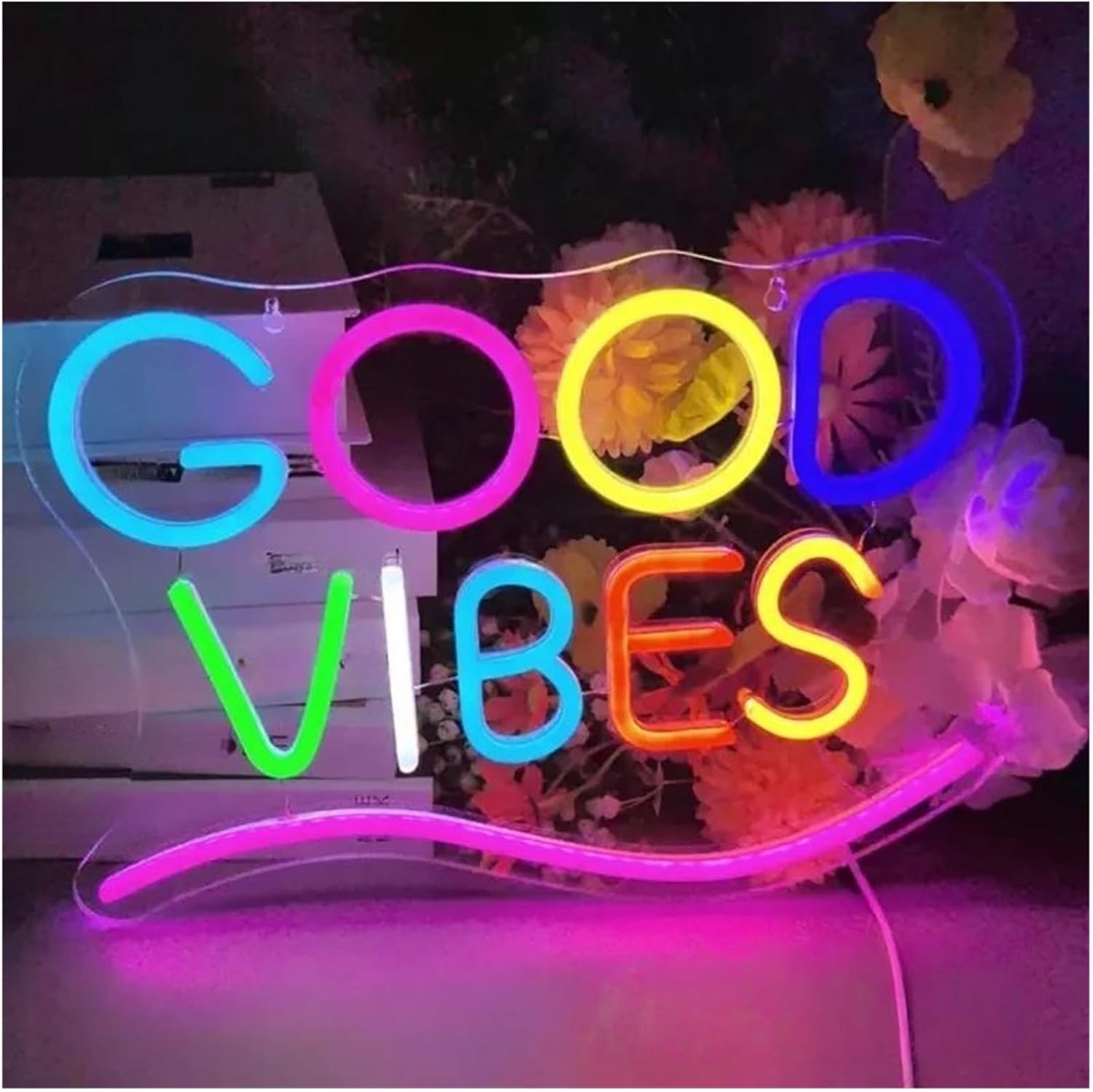 ネオンサイン LED Good Vibes ネオンサイン 壁装飾 LEDライト 寝室用 USB電源 調光スイッチ付き ネオンライトサ
