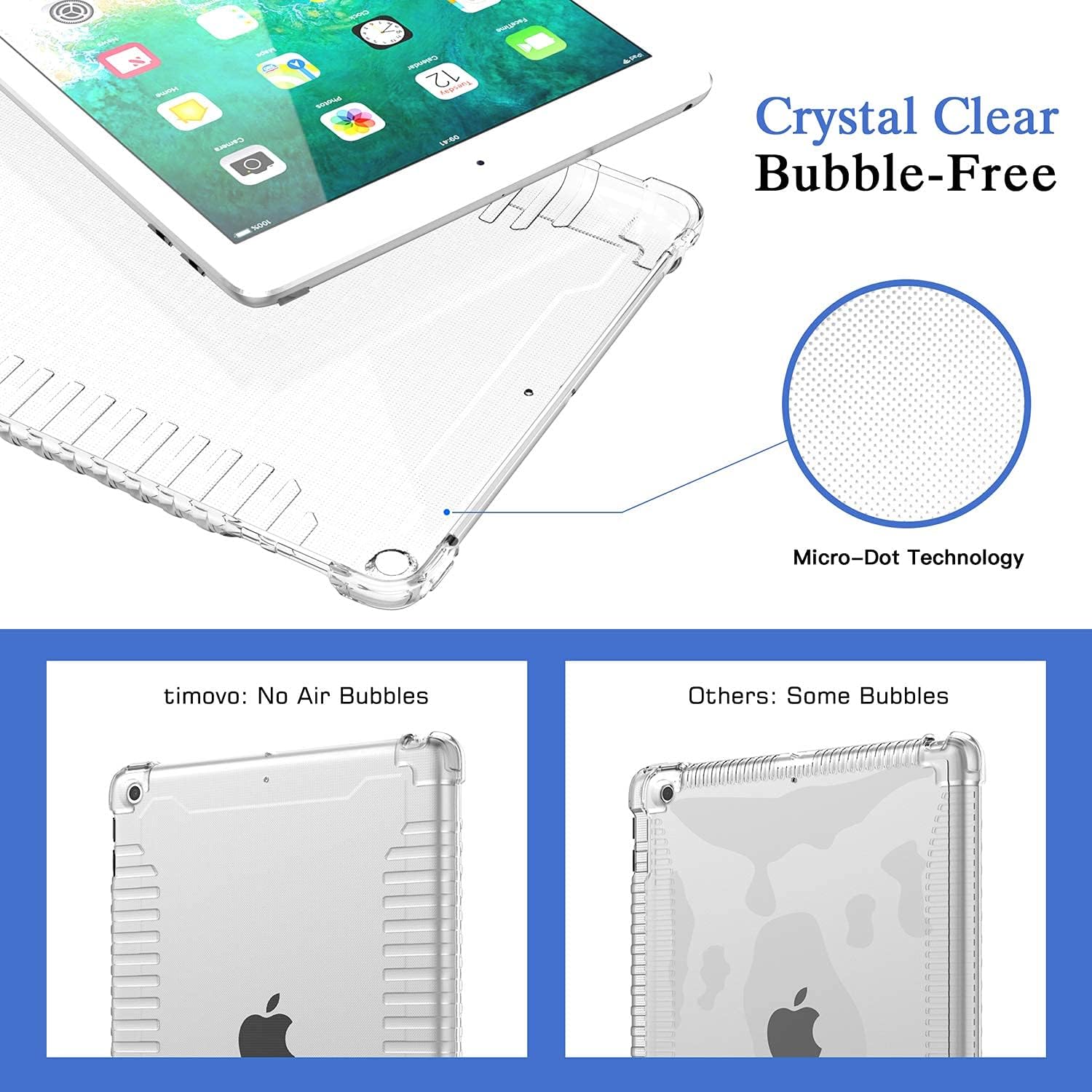TiMOVO Cover Compatible for iPad 9.7 2018/2017 Case, Shockproof Impact Resistant Flexible Soft Transparent Clear TPU Protective Shell with Air Cushion Fit iPad 9.7" Tablet(iPad 5, iPad 6)- Clear