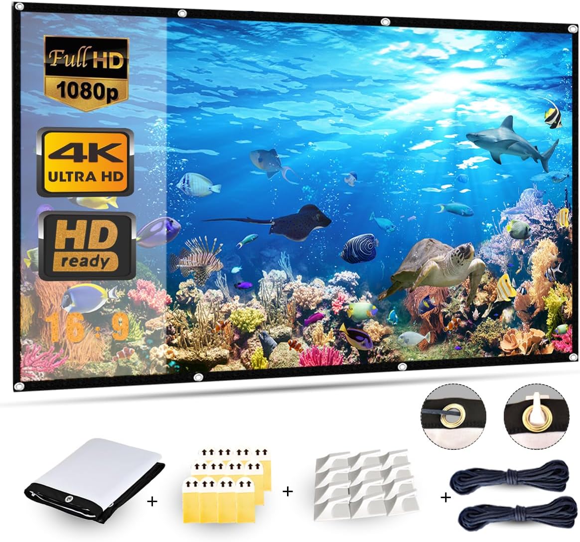 120 Inch Projection Screen, Portable HD 4K Screen for School Home Theatre Cinema, Matte White Widescreen, Wall Mount, 271cm(W) X 155cm(H), Canvas, 160deg Viewing Angle