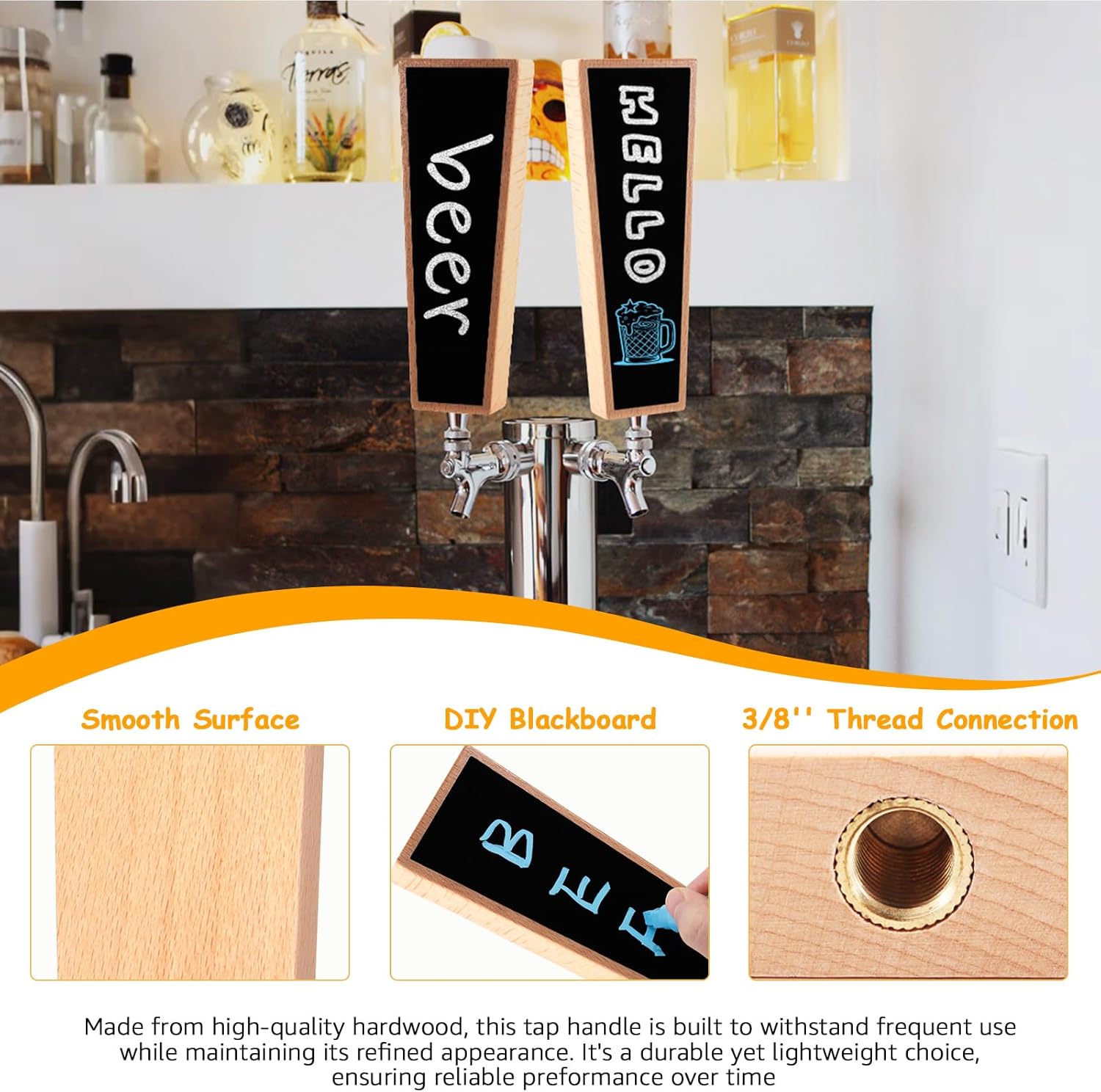 6Pcs Wooden Beer Tap Handle Keg Faucet Handles, Draft Beer Tap Handles with Chalk Markers for Homebrew, Kegerator Tap Handle for Beer Lovers Home Brewers Bars Restaurant