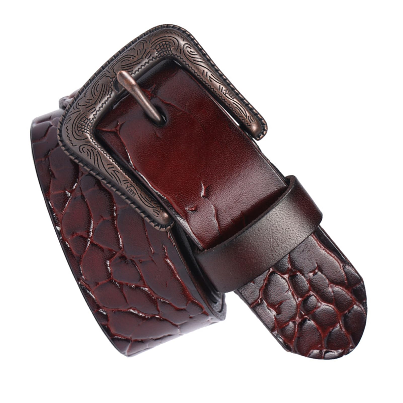 Cintura in Pelle di Vacchetta Cintura in Jeans Occidentale Fatta A Mano con Motivo A Pietra Regolabile con Fibbia Ad Ardiglione（Coffee, 115cm/waist:39"）