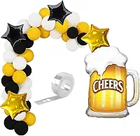 Kit Premium Boteco com 75 Balões 9", 2 Estrelas Douradas, 2 Estrelas Pretas, Balão Caneca Chopp e Tita 5m para Arco