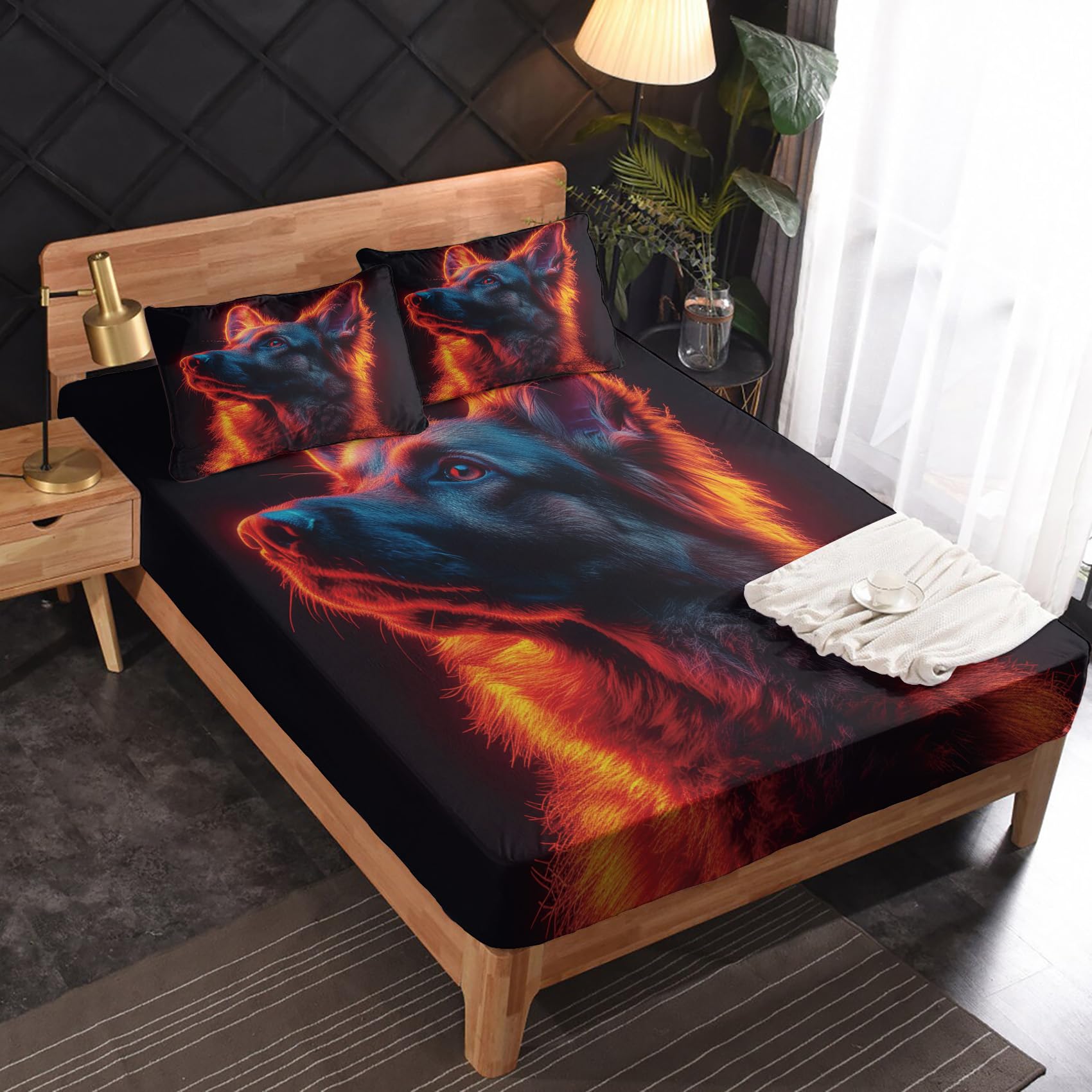 Zvynqour Wolf Sheets California King Size - Wild Animal Bed Sheets - Deep Pocket Fitted Sheets & Flat Sheets & Pillowcases 4 Piece Set - Wildlife Bedding & Decor - Soft Cosy Microfibe