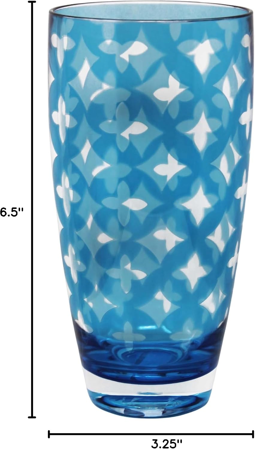 Le Cadeaux Luxury Acrylic Palazzio Collection Glassware Set of 6, Large Tumbler, Teal