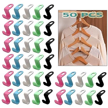 Clothes Hanger Connector Hooks, 50 Pcs Hanger Hooks, Hanger Extender Clips, Cascading Clothes Hangers for Heavy Duty Space Saving Cascading Connection Hooks Clip for Closet Wardrobe Organiser (50p)