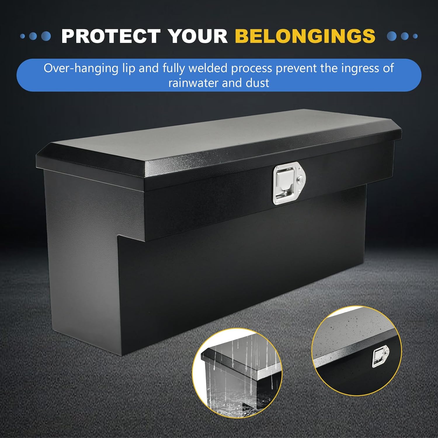 34"x12.2"x15" Steel Truck Side Tool Box, Heavy Duty Side Mount Tool Box with Paddle Latch & Keys, Black
