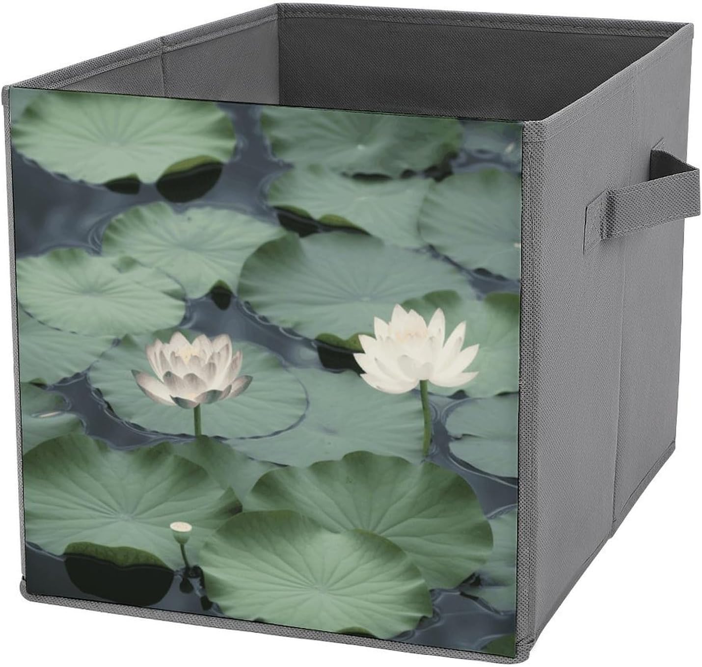Folding Storage Bins Oxford Fabric Clothes Storage Boxes with Handles | Black Lily Pads Cube Organizer, Easy to Store, Multi Functional Cube Storage Organizer for Office Bedroom