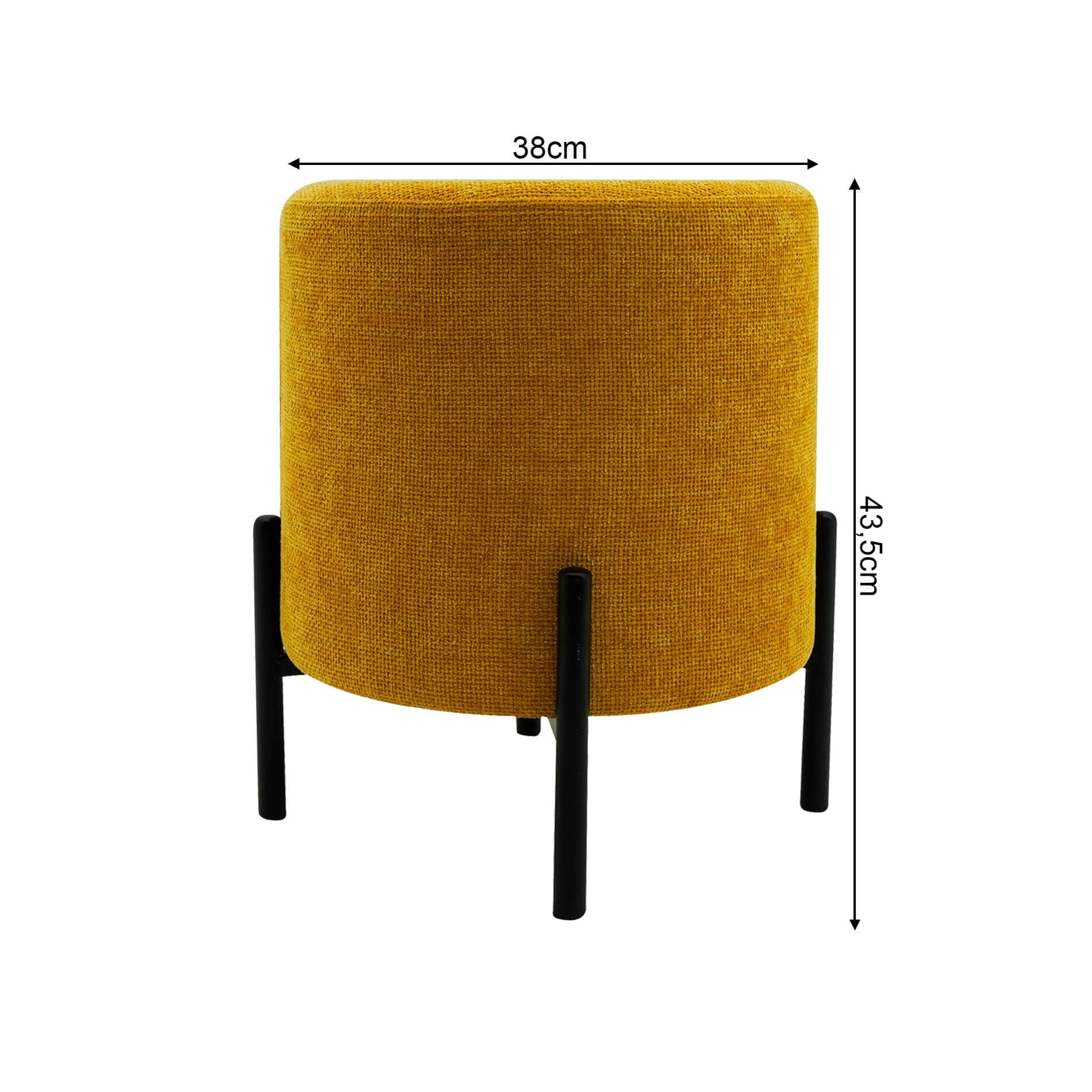 Rebecca Mobili Pouf Sgabello, Ottomano Poggiapiedi, Giallo Senape, Tessuto Poliestere Acciaio, Rotondo, per Salotto - Misure HxLxP: 43,5 x 38 x 38 cm - Art. RE7058