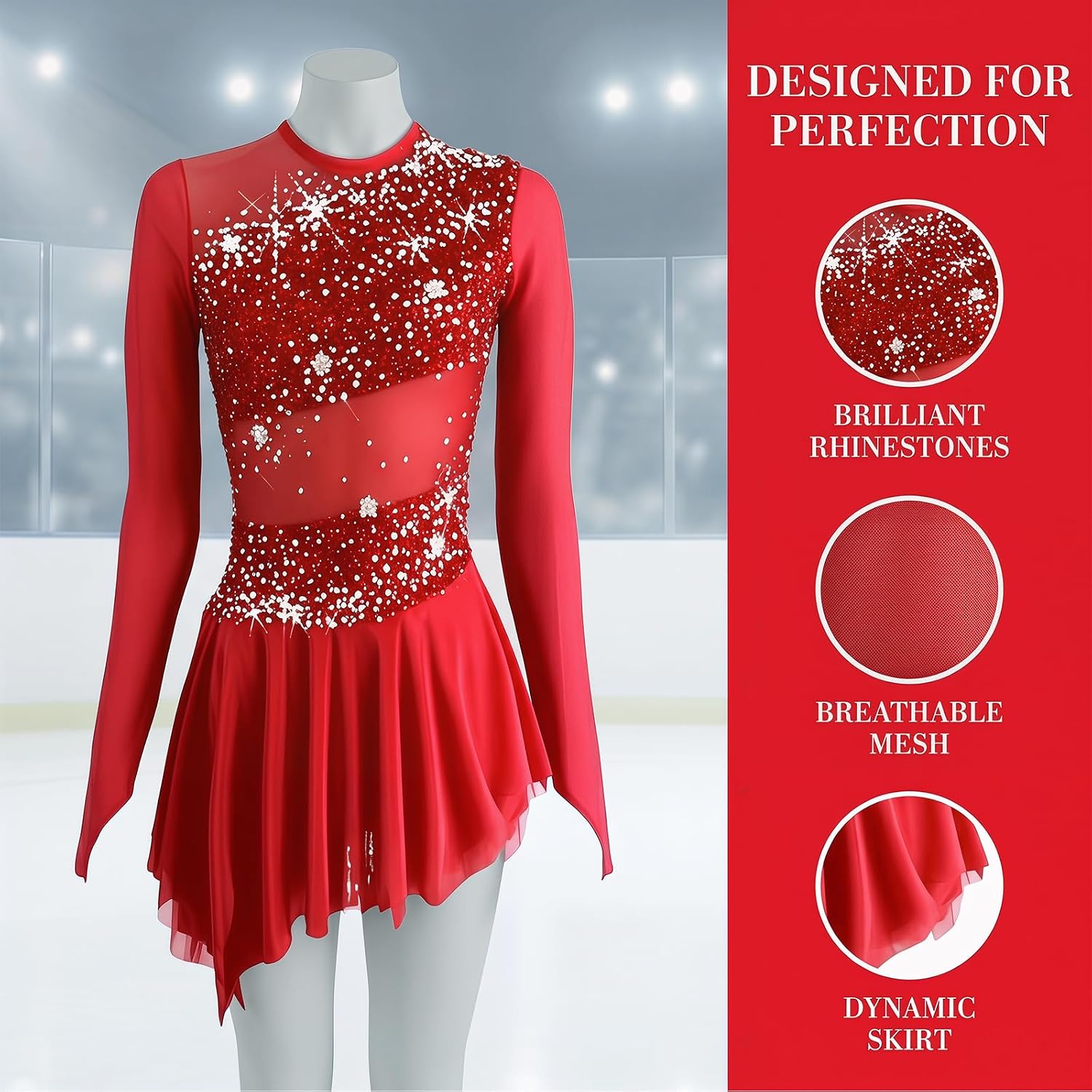 LIUHUO Figure Skating Dress - Black Velvet Dress for Girls Competition