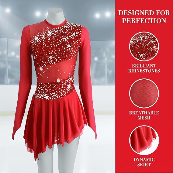 LIUHUO Figure Skating Dress - Black Velvet Dress for Girls Competition