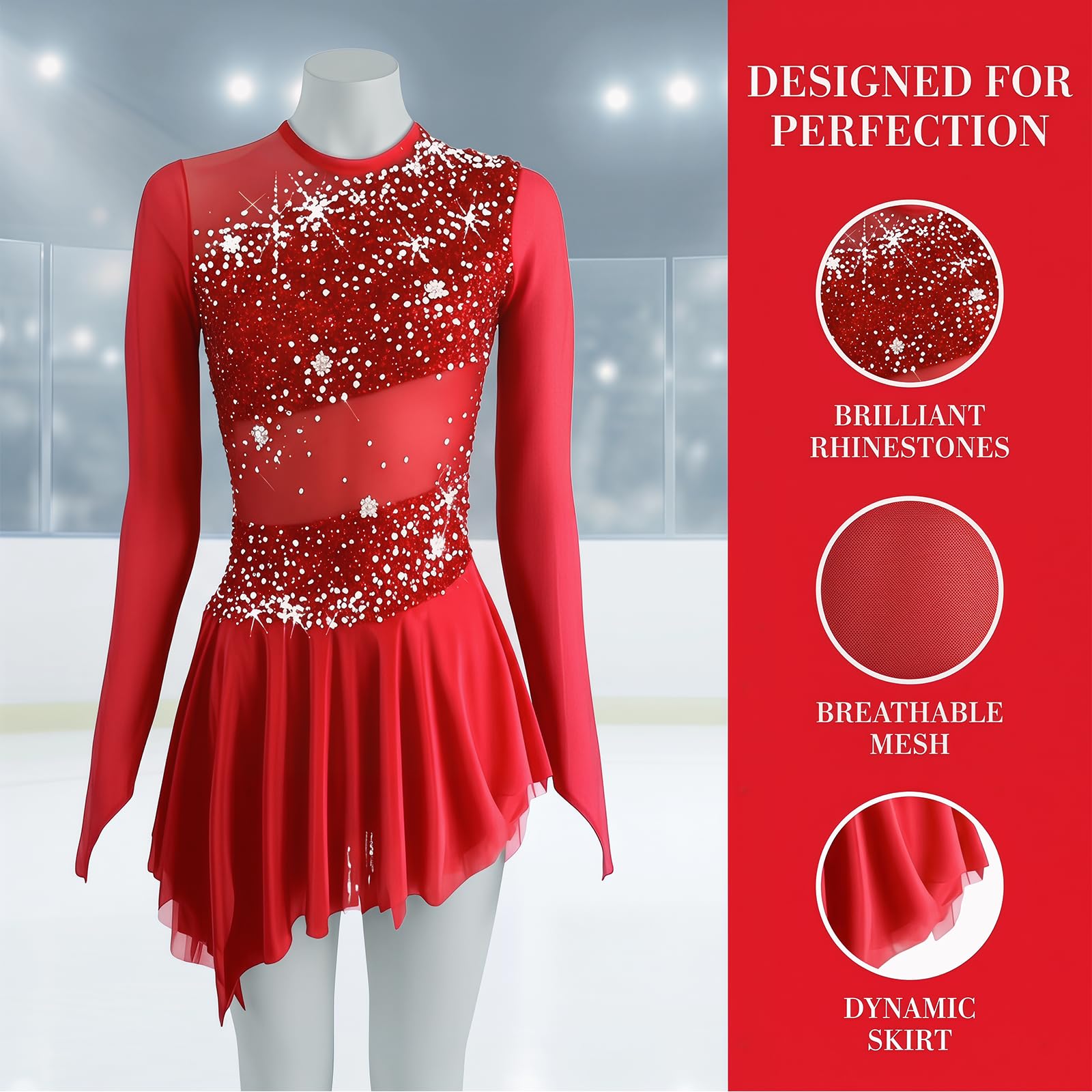 LIUHUO Disfraz de patinaje artístico para niñas, falda de patinaje artístico simple y generoso, traje de competición de patinaje
