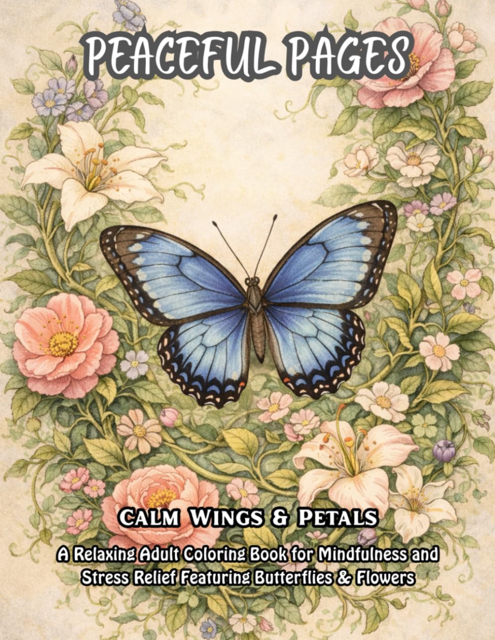 Peaceful Pages : Calm Wings & Petals: A Relaxing Adult Coloring Book for Mindfulness and Stress Relief Featuring Butterflies & Flowers
