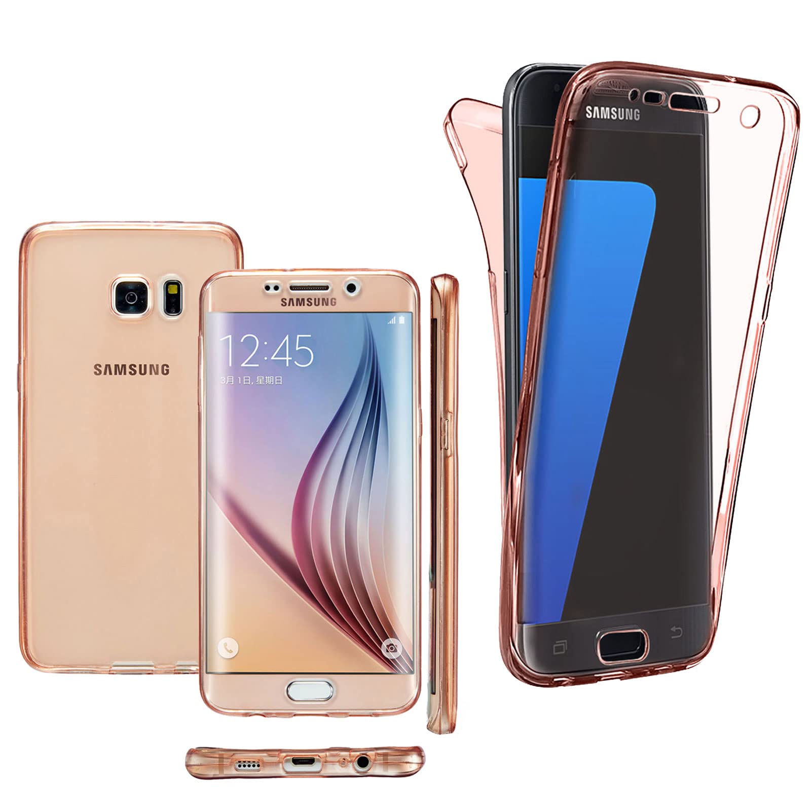 For Samsung Galaxy S6 - Clear Case 2 in 1 Front & Back Full Body Shock Proof Bumper Phone Case Cover 360 Protection (Rose Gold)