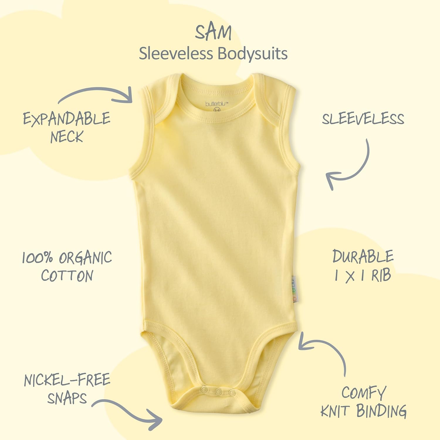 Butterblu Sam 5-Pack Sleeveless Bodysuits 100% Organic Cotton Baby Clothes for Boys and Girls​​