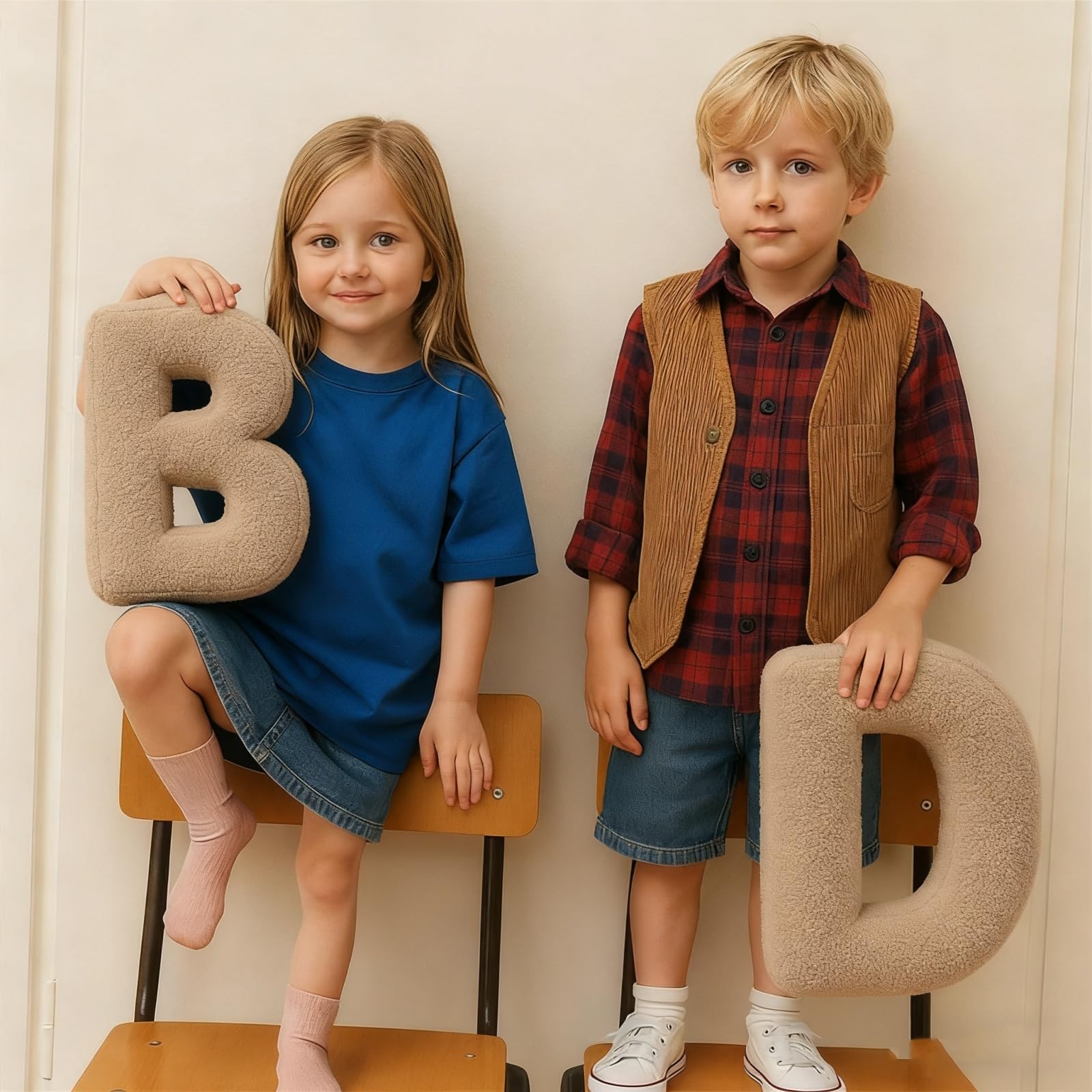 Generisch Buchstabenkissen, 40x35x10 cm Plüsch Buchstaben Kissen, Kinderzimmer Buchstabekissen, Dekokissen Kopfkissen für Sofa, Schlafzimmer, Wohnzimmerdekor (J)