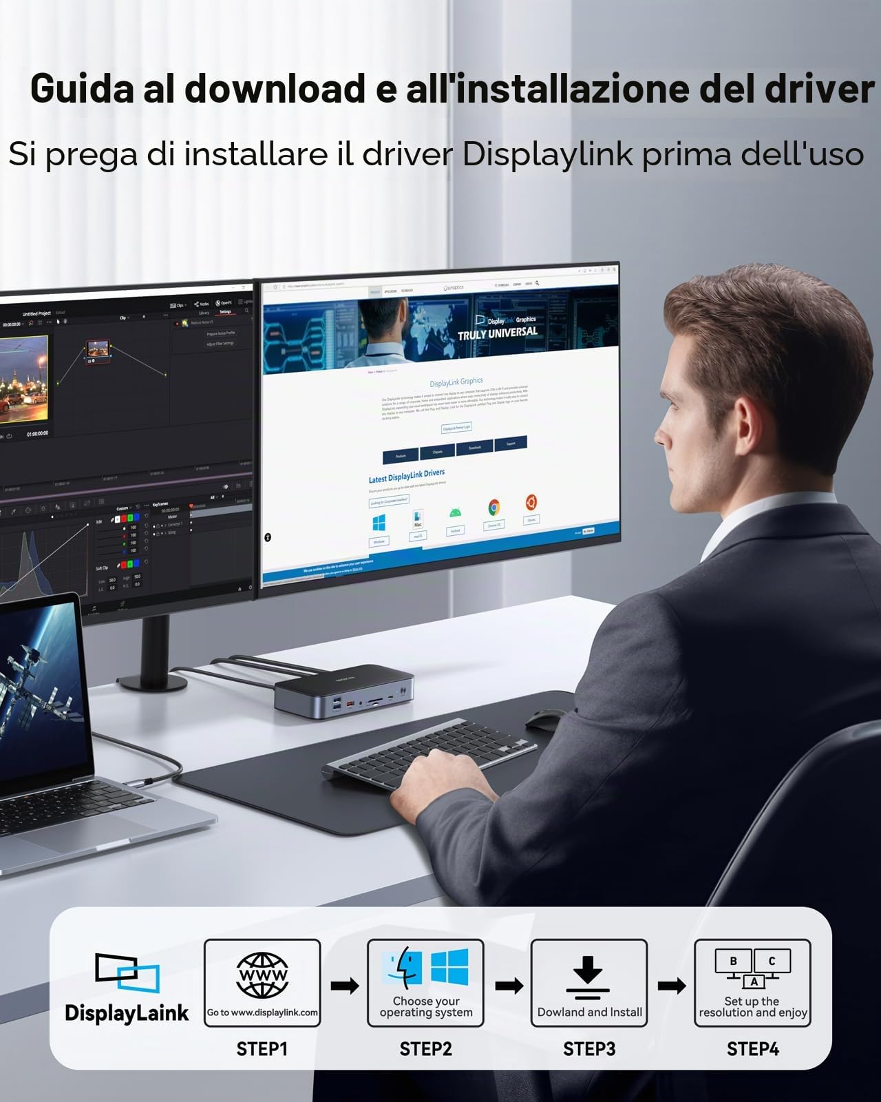 DisplayLink Docking Station per MacBook Pro/Air, 15 in 1 DisplayLink Docking Station Dual Monitor, Dock USB C con 2 HDMI, 2 DisplayPort, 2.5 Gbps Ethernet, USB 3.1/3.0/2.0, SD/Micro SD per Dell/HP