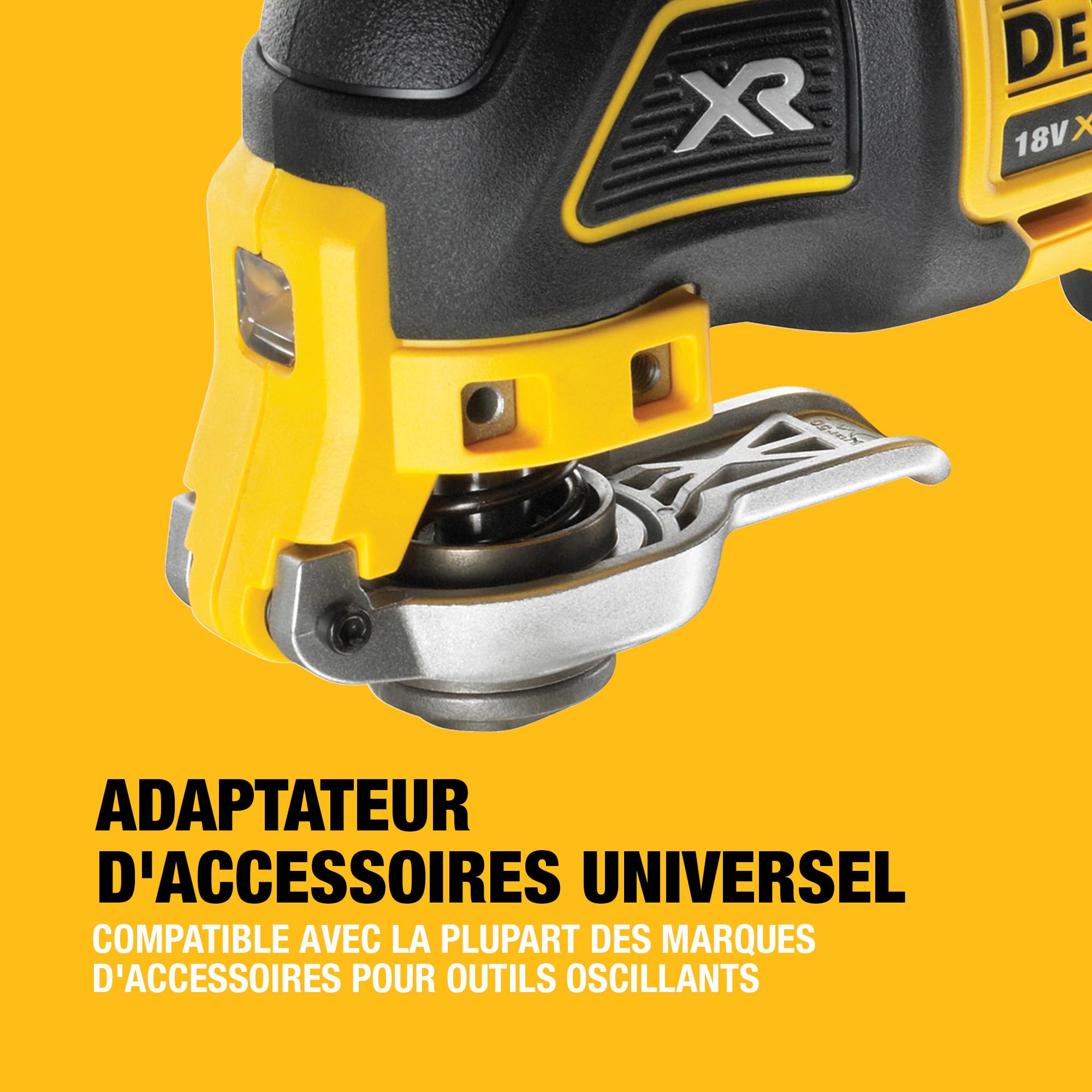 DEWALT - Outil multifonction oscillant sans fil Brushless XR 18V, inclus jeu d'accessoires de Coupe et de Ponçage de 29 pièces, DCS355N-XJ