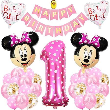 Decoraciones De Cumpleanos De Mickey Bestzy 1er Cumpleanos Bebe Rosado Globos Decoraciones De Fiesta Tematica Rosado De Mickey Globos De Confeti De Latex Nina Ballon Party Amazon Es Hogar Y Cocina