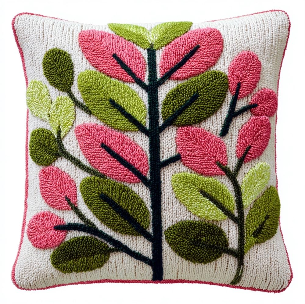 FWRTYCB Latch Hook Cushion Kits for Adults, Plant Flower Leaves Pillow Hoo