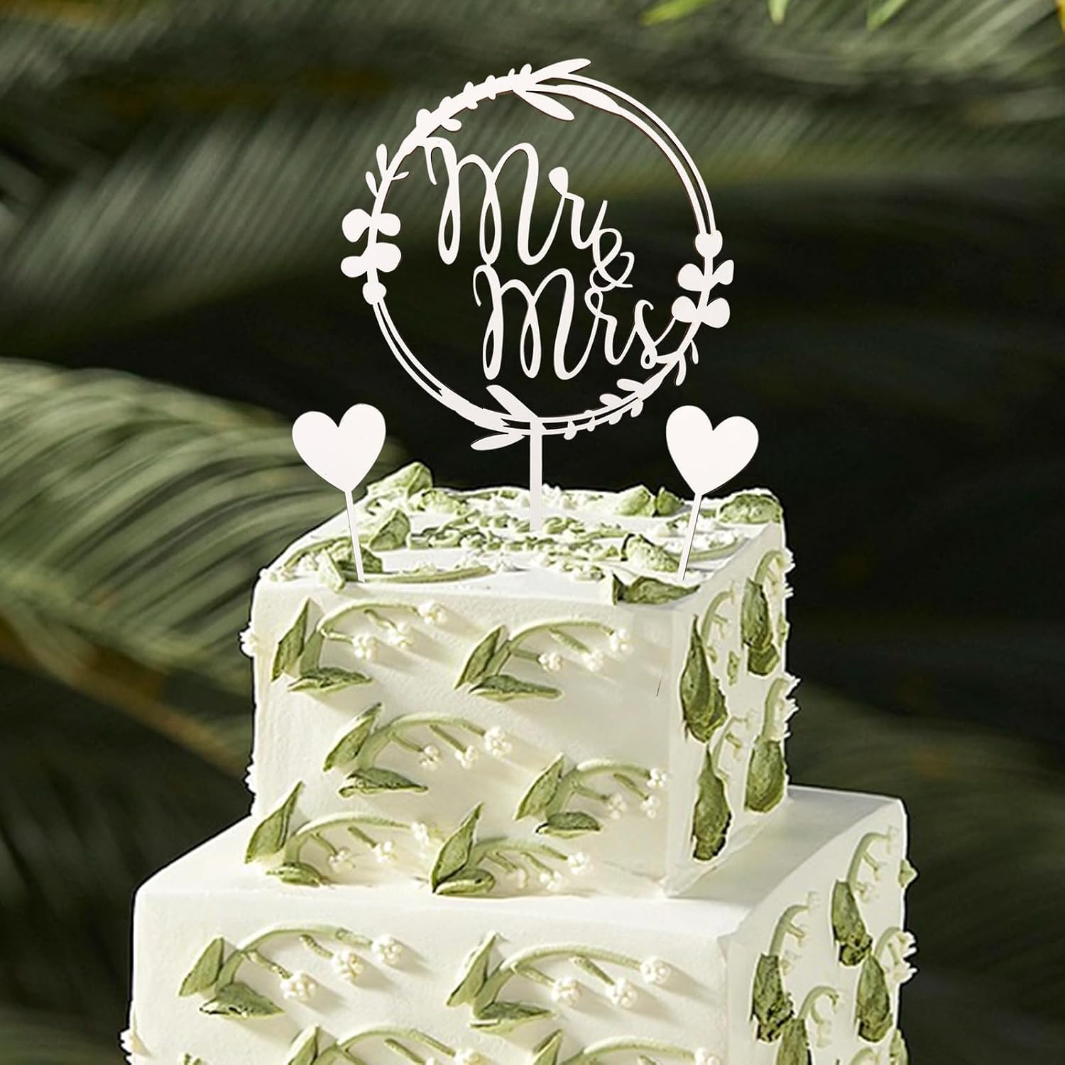 Riceel Hochzeit Holz Kuchen Topper Mr Mrs Deko Tortenaufsatz Holz f&uuml;r Hochzeitstorte Tortendeko Tortenstecker f&uuml;r Hochzeit Jubil&auml;um Verlobung Holzfarbe und Goldfarbe (Holz1)
