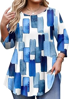 3/4 Sleeve Tops for Women Crewneck Plus Size Tunic Tees Casual Summer Blouses Work Tshirts Dressy Outfit Oversize