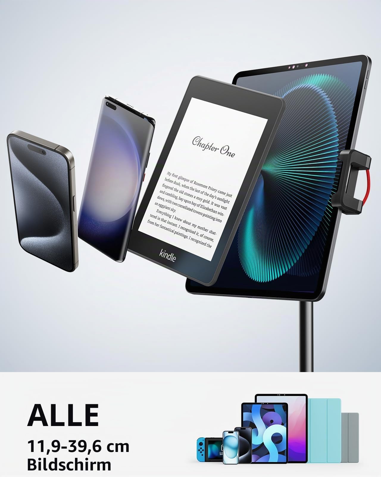 SAIJI Tablet Ständer Verstellbare, Tablet Halterung mit Große Stabil Basis, Winkel Höhe einstellbar kompatibel mit 4,7-12,9" iPhone iPad Pro Air Mini (Schwarz)