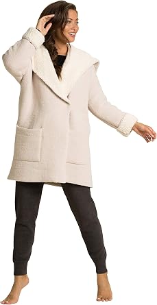 Barefoot Dreams CozyChic Shearling Drape Car Coat, Oversized Jacket for Women