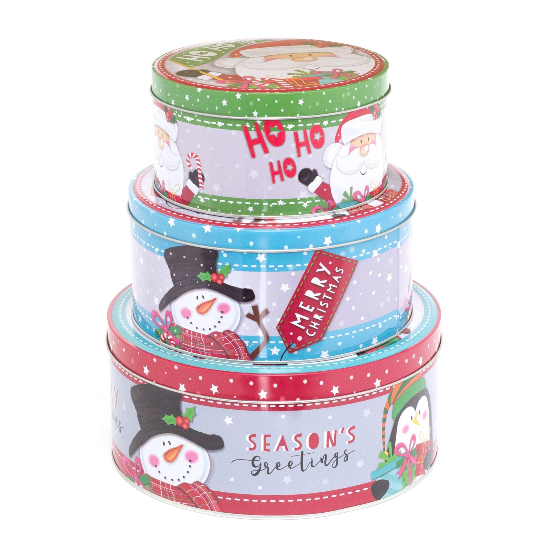 Set of 3 Jolly Holly Christmas Storage Tins | Round Nesting Tin | Biscuit Tin