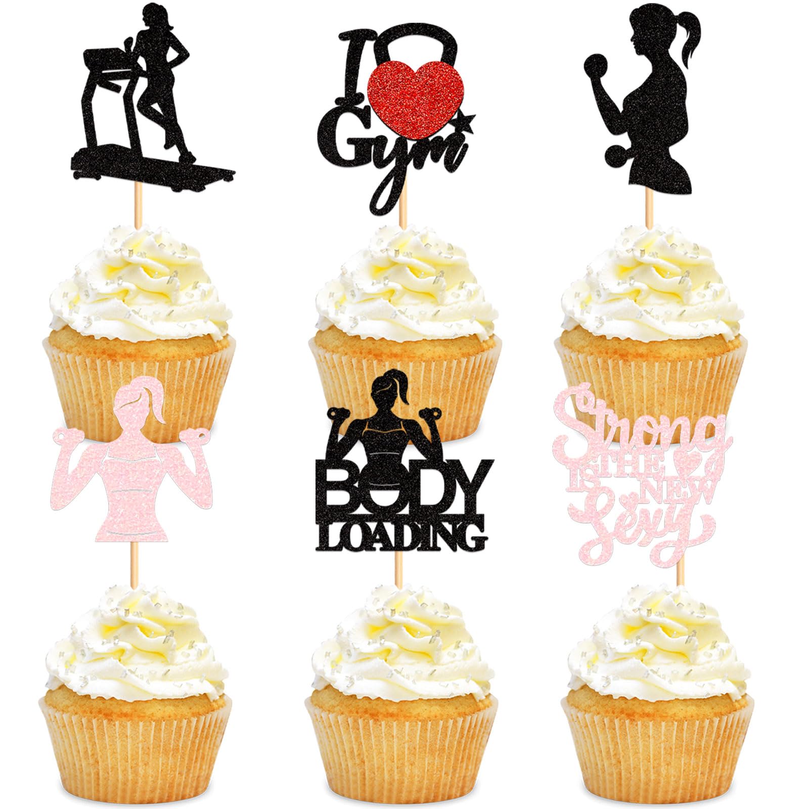 Keaziu 36PCS Gym Theme Cupcake Toppers Love Gym Fitness Weight Lifting Cupcake Toppers Fitness Themed Birthday Decorations Party Supplies Women