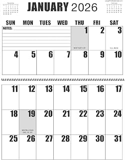 Jumbo Large Print | 2026 | Wall Calendar | 13-months - January 2026 to January 2027 | it measures 17" wide x 22" in length when open.