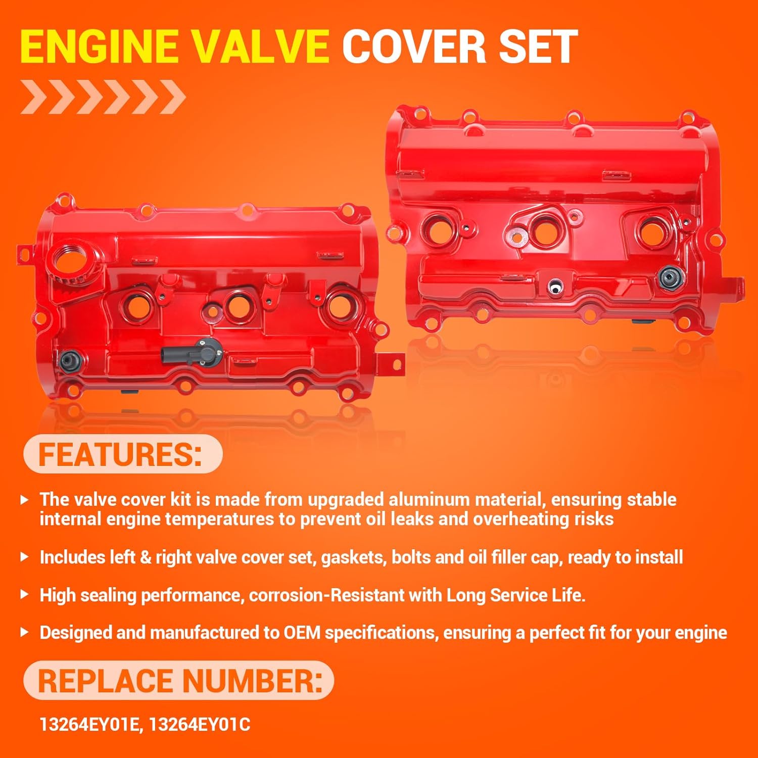 Upgraded Aluminum Left & Right Engine Valve Cover Set Compatible with 2009-2020 Nissan 370Z 2008-2013 Infiniti G37 2011-2013 M37 2014-2017 QX70 QX50 2014-2019 Q70 3.7L 13264EY01E 13264EY01C