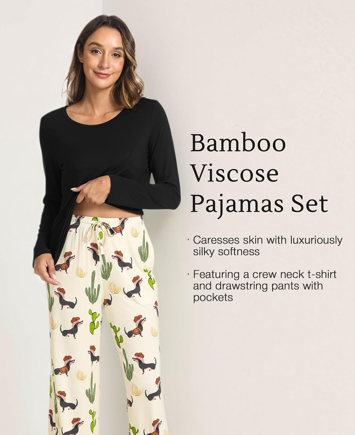 GYS Bamboo Viscose Womens Pajamas Set Long Sleeve Crew Neck Sleep Set - Image 4