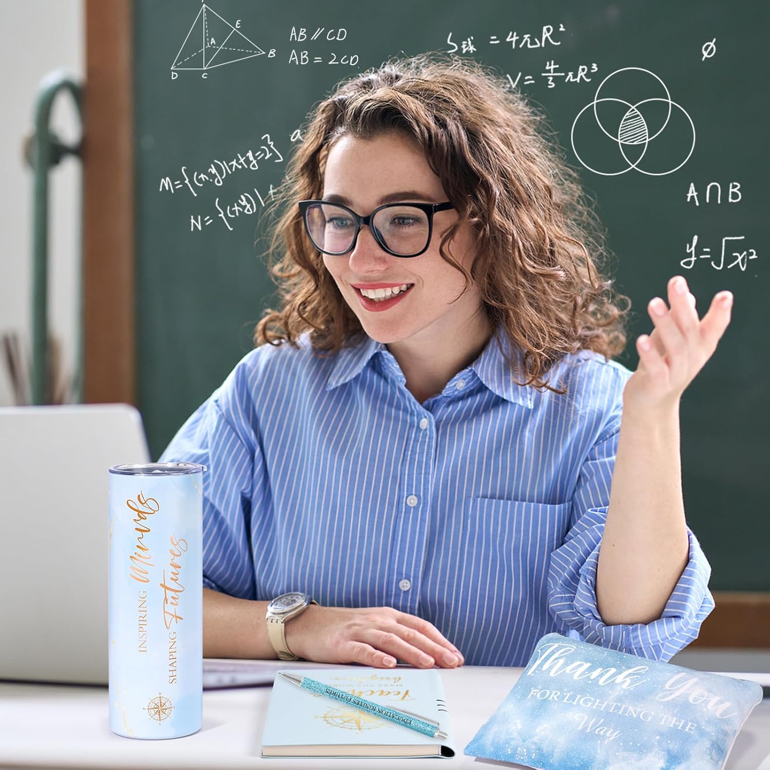 6 Pcs Best Teacher Appreciation Gifts, Christmas Gifts for Teachers 20oz Tumbler Makeup Bag A5 Leather Journal Unique Gift Ideas for New Teacher School Counselor Gift - Image 2