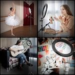 LUXSURE 10.5" Ring Light with Tripod, Overhead Phone Tripod with Ring Light, Smartphone Tripod with Light Features 2 shooting positions, ideal for vlogs, photography, live streams, makeup, and cooking