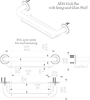 Vista 6 de Barra de agarre compatible con ADA con estante de vidrio para pared de ducha y bañeras, soporte de peso de 500 libras, 1-1/4 x 16 pulgadas