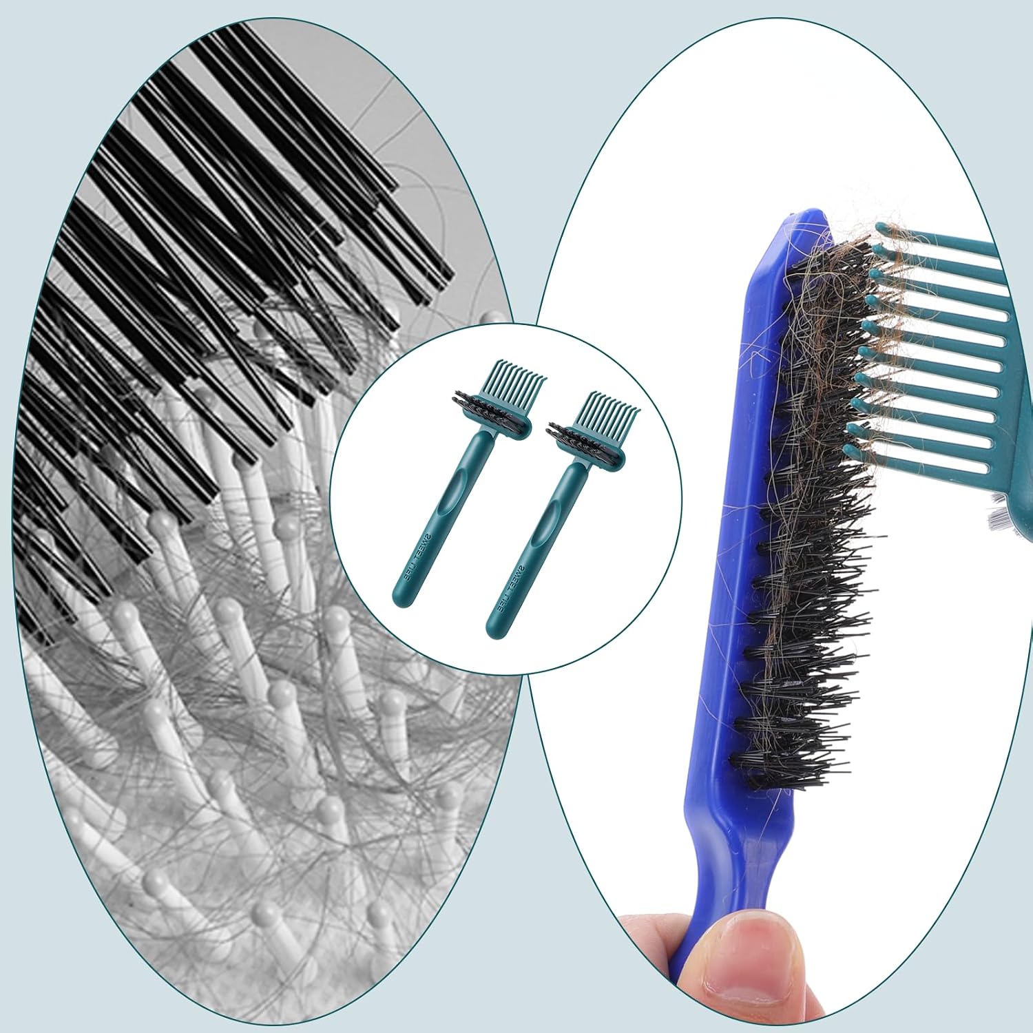 Sibba 3 Pack 2-in-1 Hair Brush Cleaner Tool, Hair Brush Comb Cleaning Tool Comb Effortlessly Removes Hairs & Dust from Combs, Portable Remover Rake for Removing Hairs Dust, Home and Salon Use (Green)
