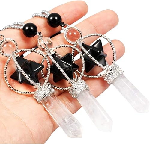 Miniatura 3 de SUNYIK Collar con colgante de chakra de estrella Merkaba de giro natural para mujeres y hombres, prismas hexagonales, punta de piedra reiki, varita