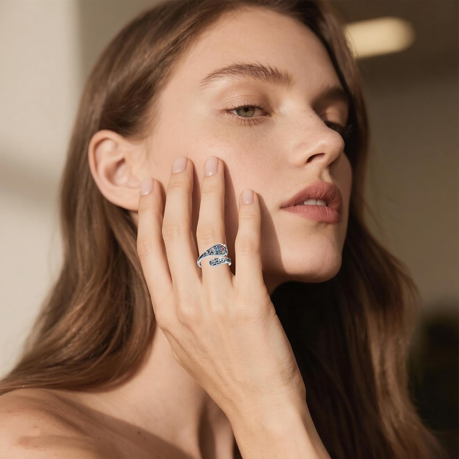 Mandala Chakra Ring Sterling Silver Lotus Spoon Ring Protection Mandala Jewelry Chakra Gifts for Women - Image 2