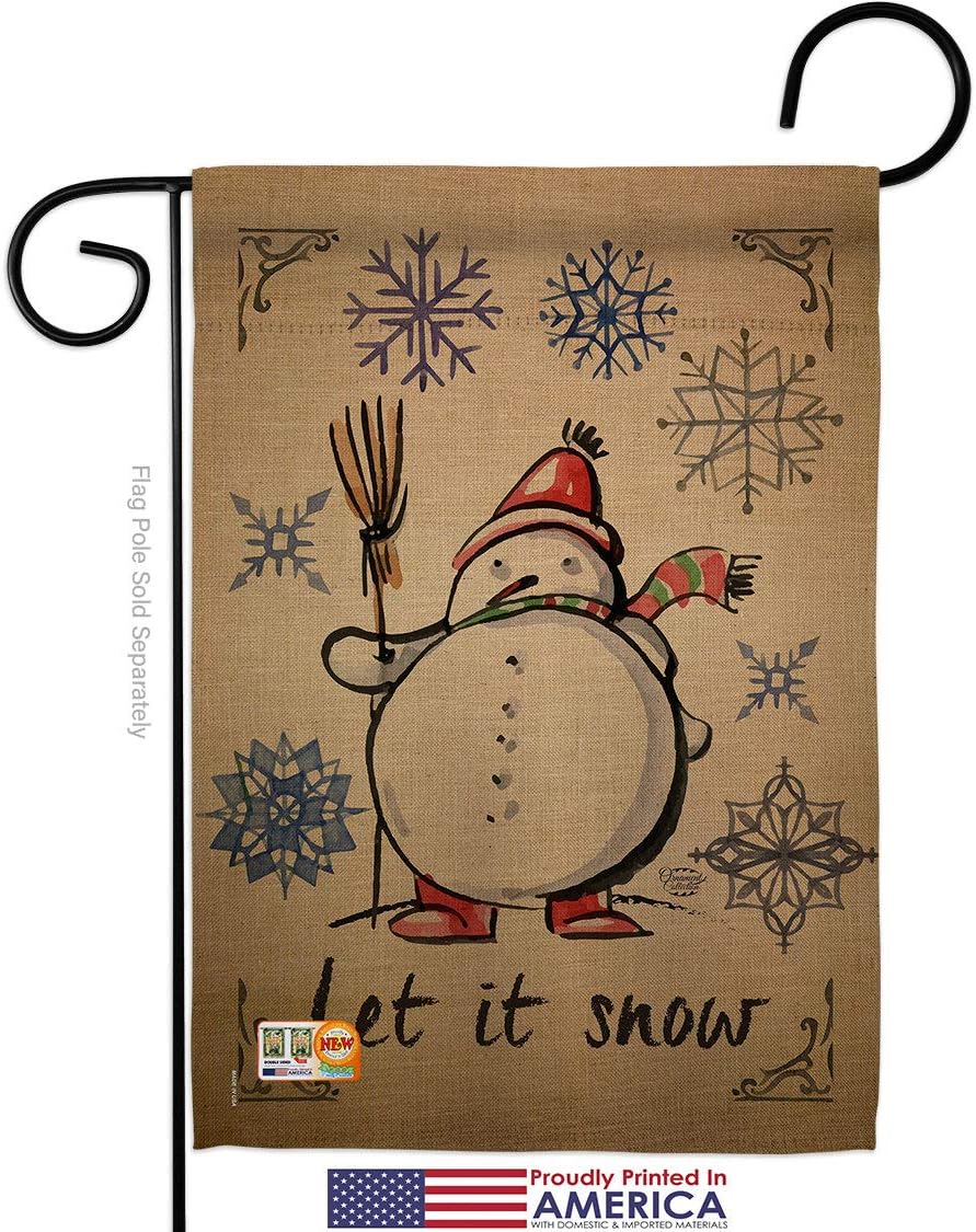 Winter Let it Snow Garden Flag Set Wall Holder Wintertime Wonderland Snowflake Snowman Ice Skate Season Small Decorative Gift Yard House Banner Made In USA 13 X 18.5