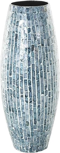 Miniatura 4 de Deco 79 Jarrón cilíndrico de nácar 8 x 8 x 19 pulgadas azul