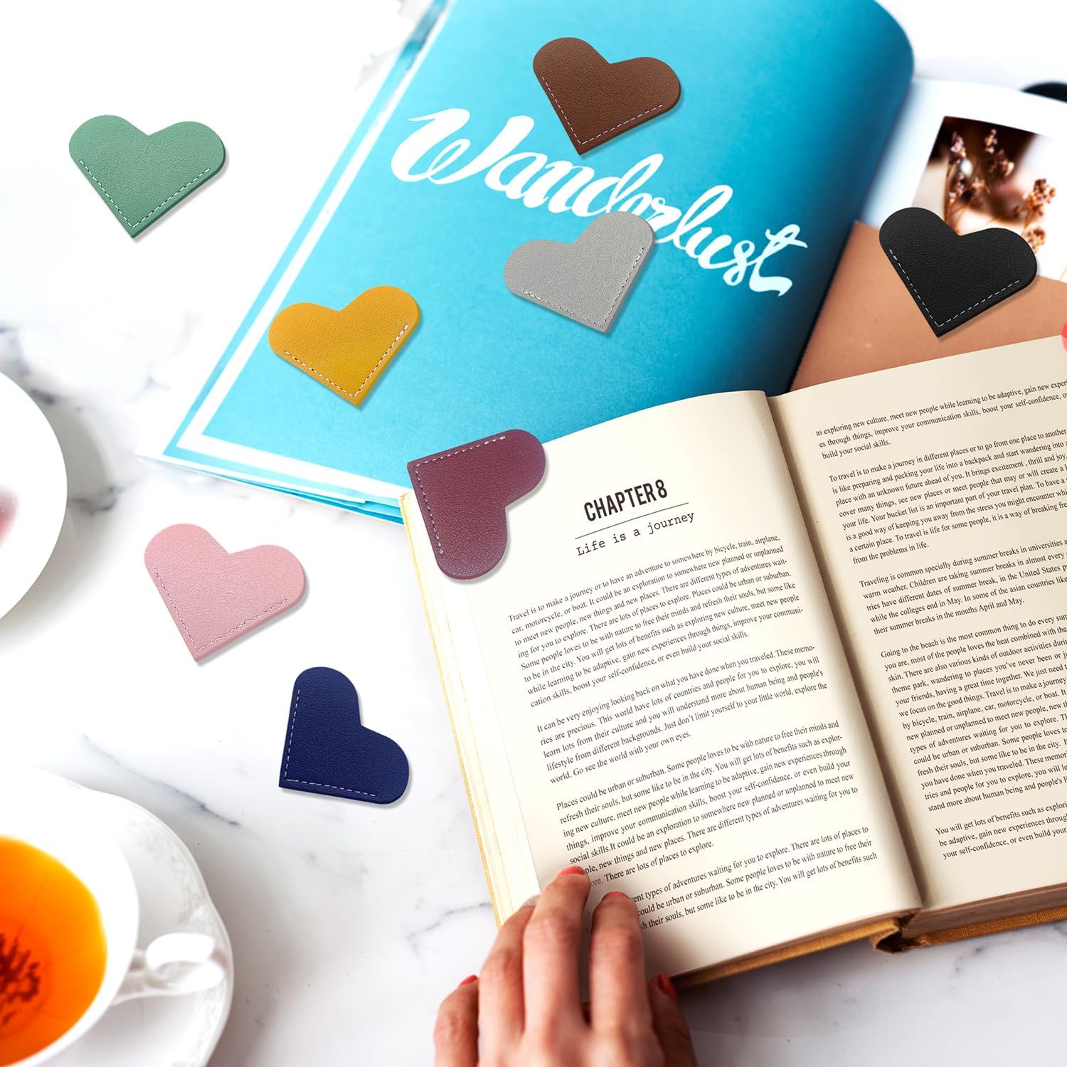 24Pcs Leather Heart Bookmarks,Cute Corner Page Book Marks,Book Accessories for Kids Women Book Lovers Teachers,Handmade Reading Gifts - Image 4