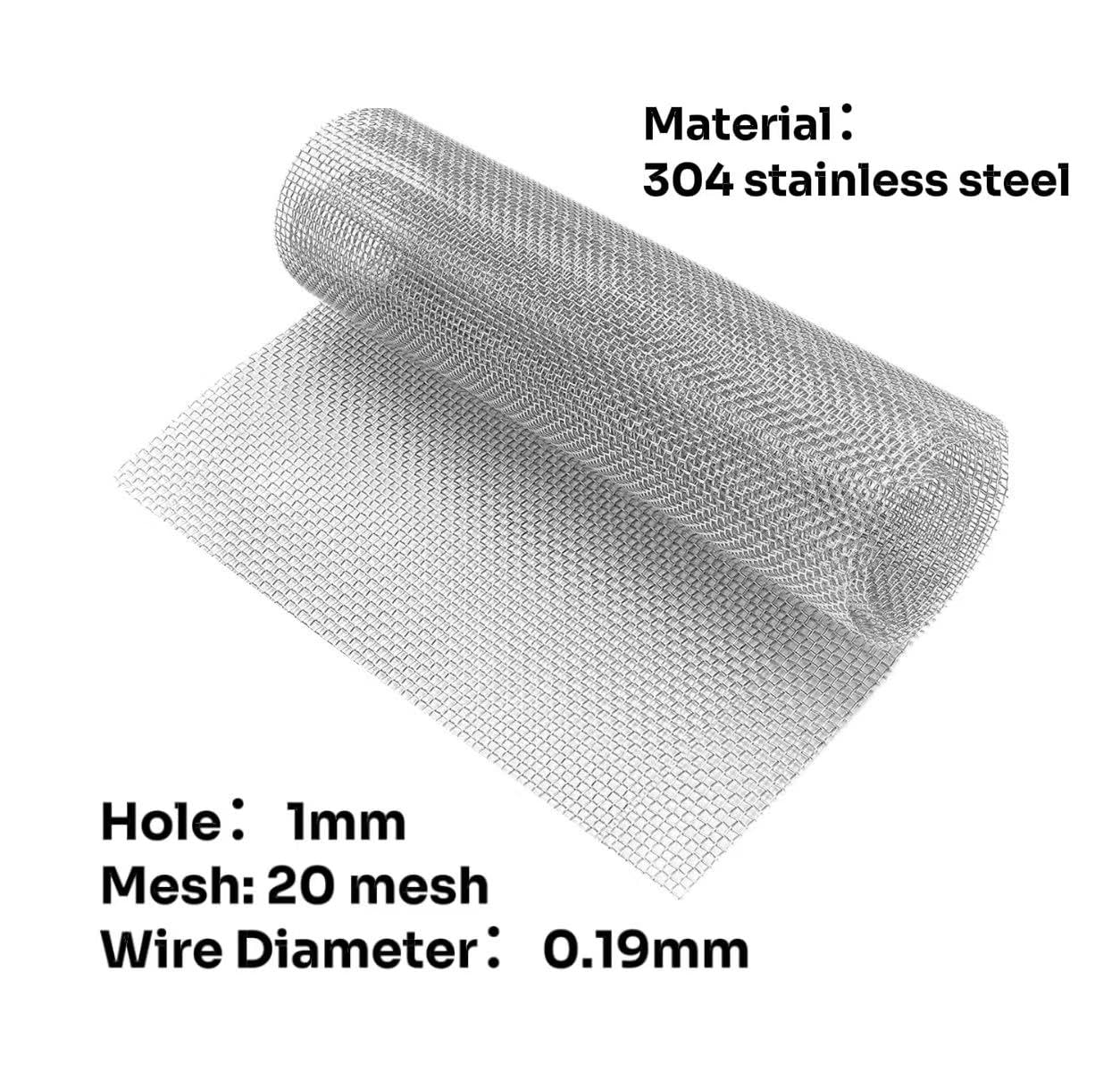 20 Mesh 304 Stainless Steel Wire Mesh - 40×300cm (15.7×118 Inch) 0.19mm, Rustproof for Garden, Pet Cage & Vent Bug Control
