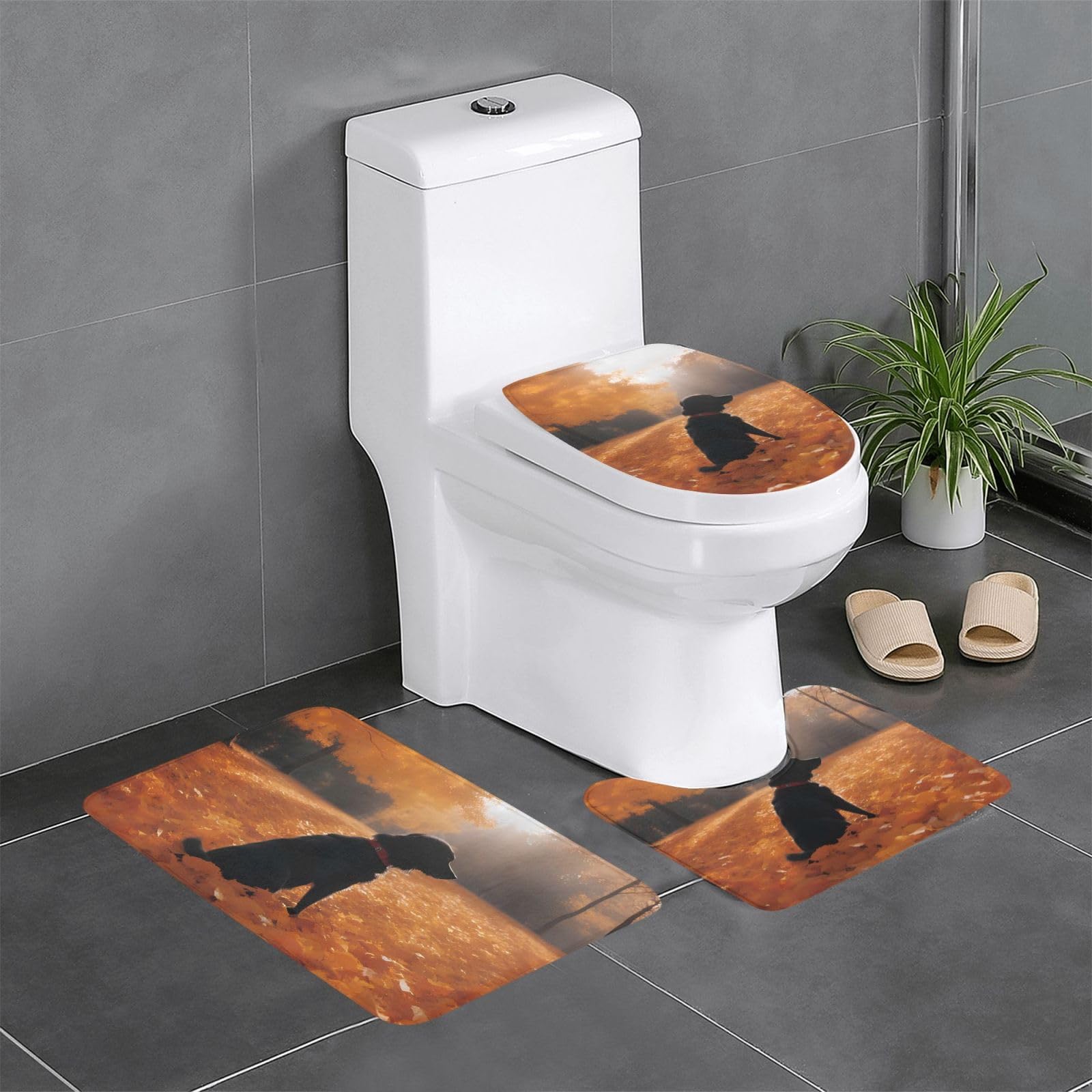 Tapis de salle de bain motif feuilles et chiens pour une décoration joyeuse