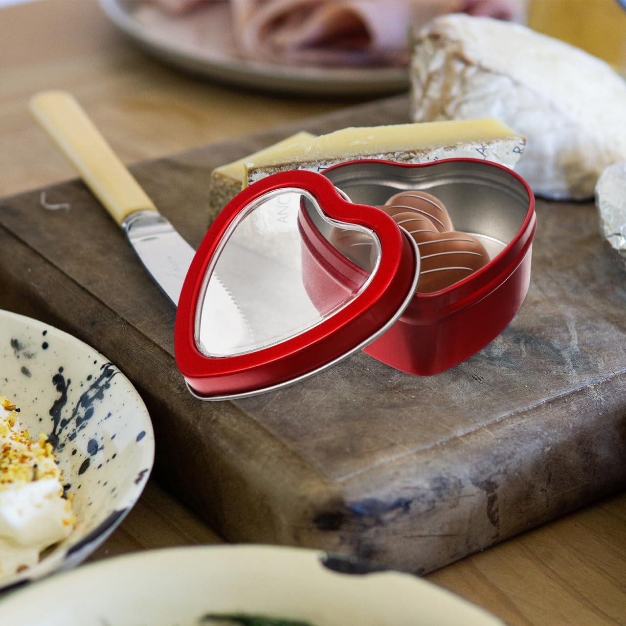 Luxshiny 40Pcs Heart Shaped Tin: 2oz Empty Candy Containers with Clear Window Lids for Candle Making DIY Craft Wedding Party Treasures (Red)