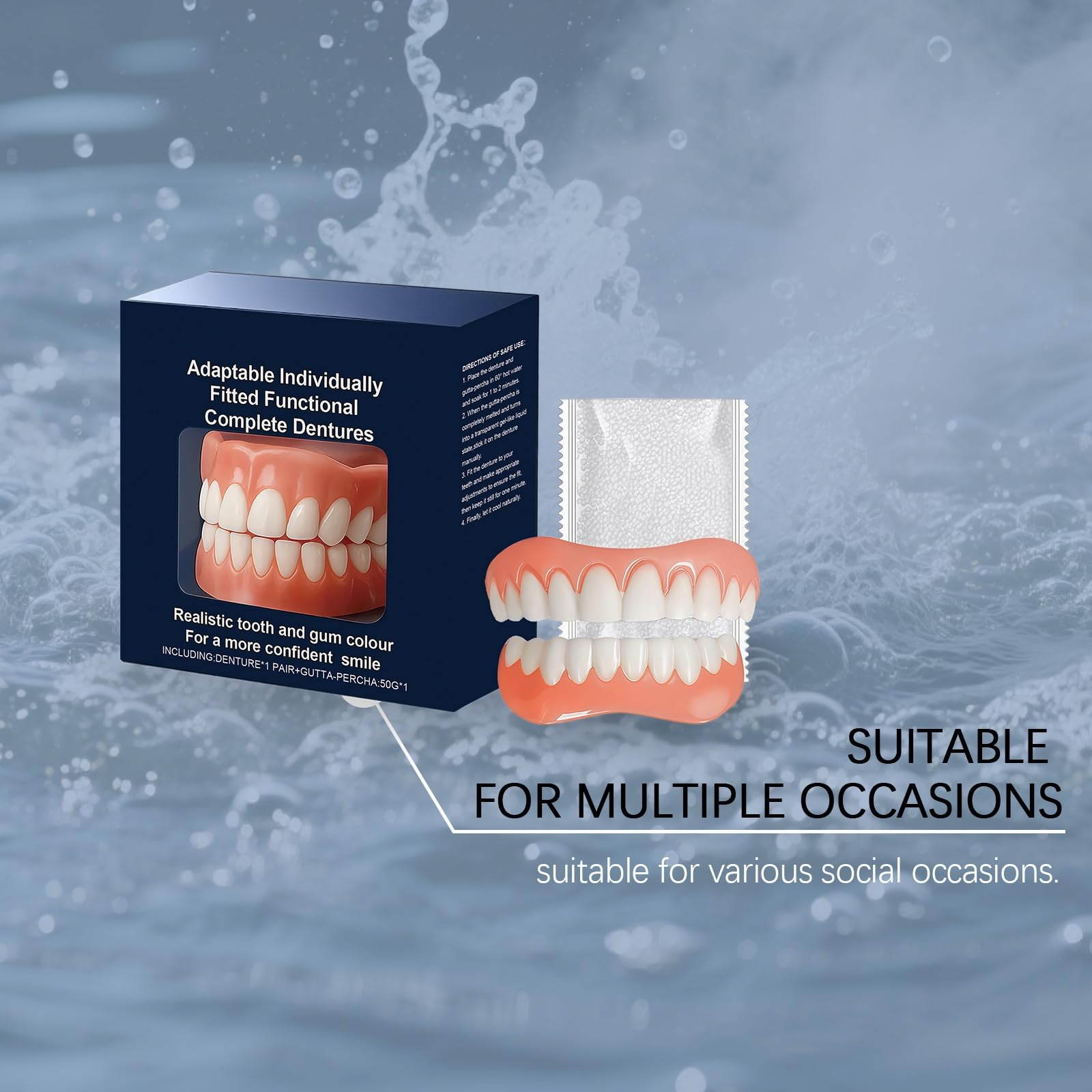Dentaduras postizas,Prótesis dentales completas funcionales adaptables y a medida,Juego avanzado de prótesis dentales completas personalizadas, Prótesis dentales de silicona para boca (3 juego)