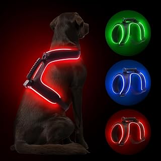 MASBRILL Lighted Dog Harness - No Pull, Glowing Vest for Night Walking, Adjustable for Small to Large Dogs